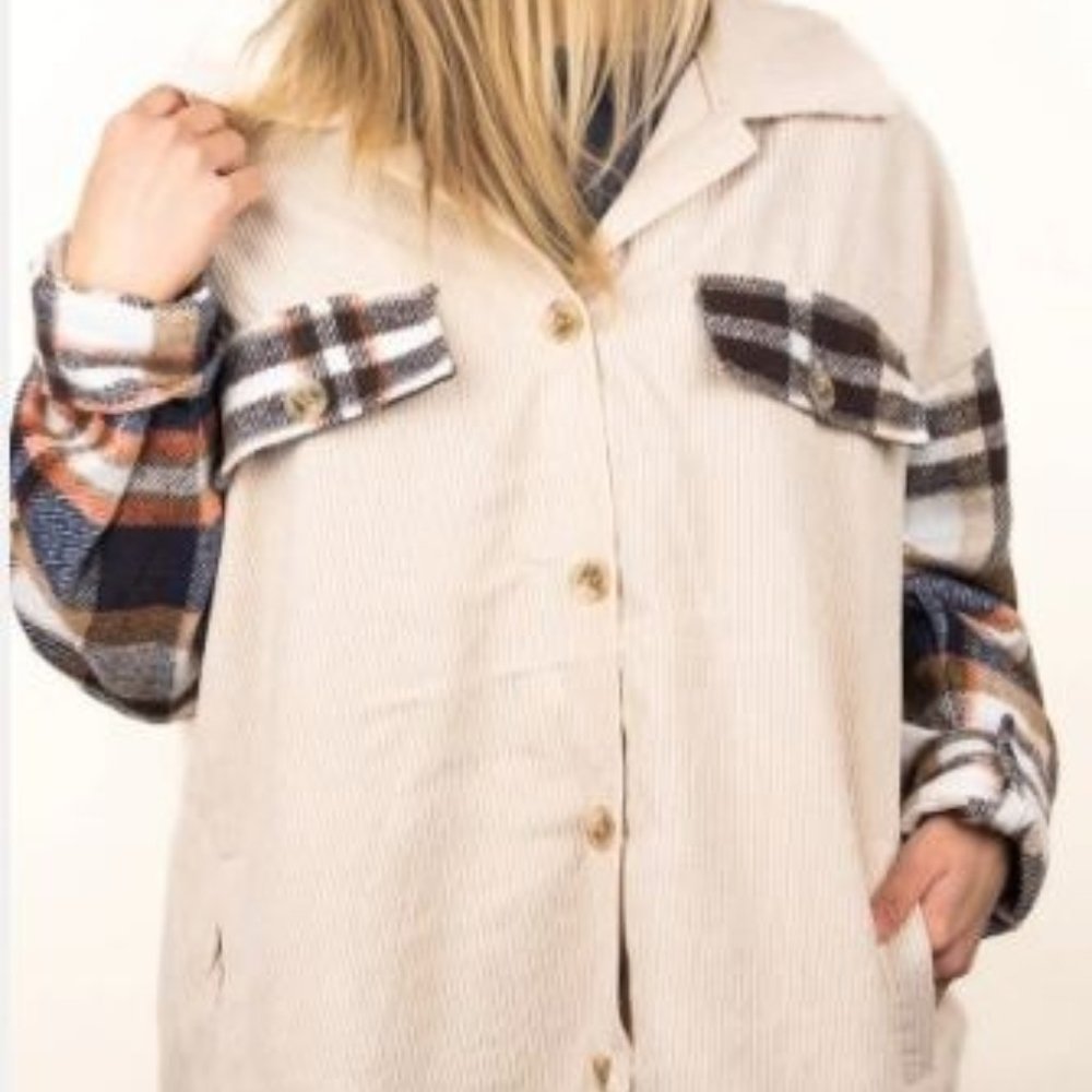 Corduroy and Plaid Shacket NWT